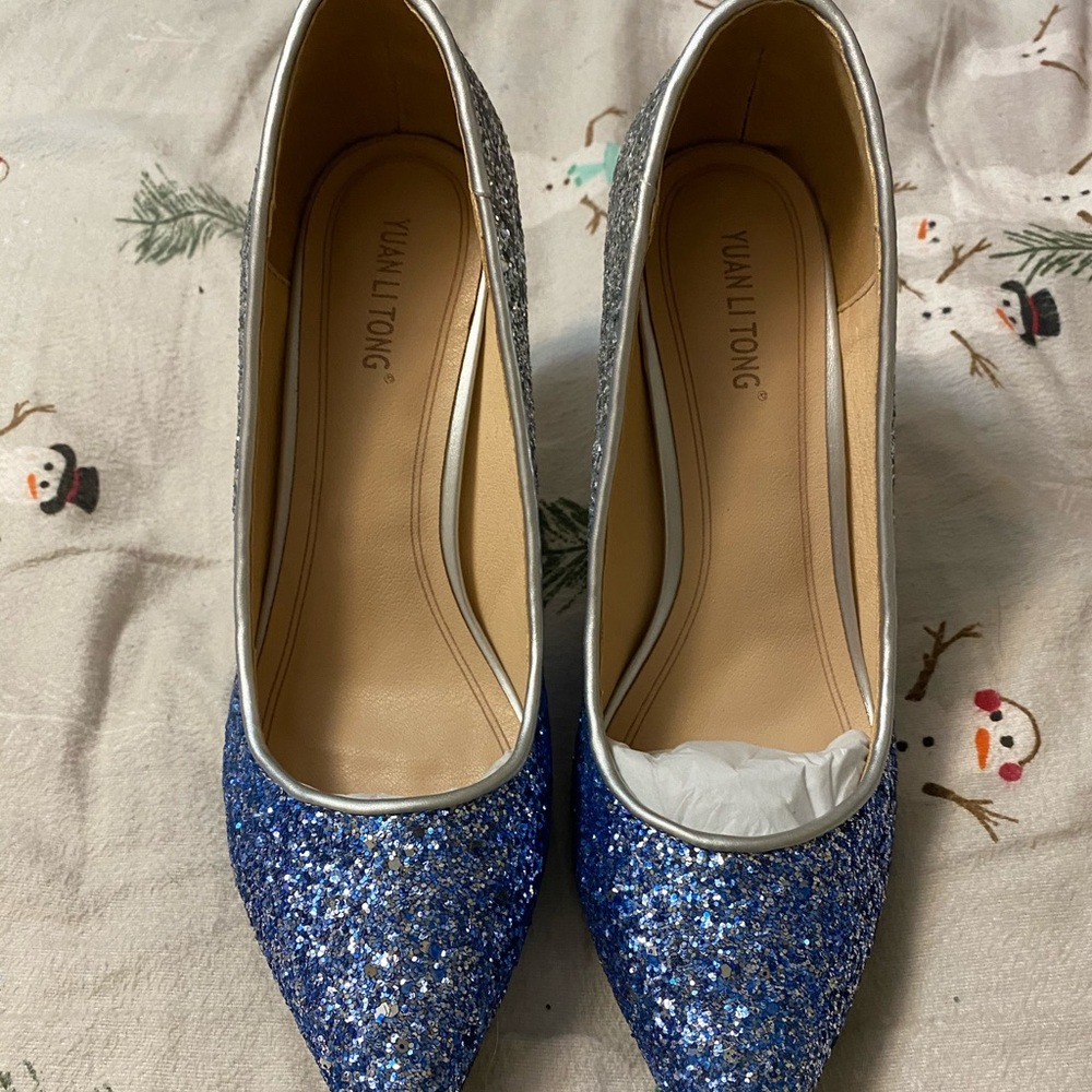 Women’s Blue to Silver sparkle Heels